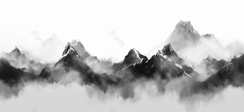 中国风云雾缭绕意境深远的沙画质感黑白灰色水墨简洁山画,插画/手绘图,插画/手绘图库,插画/手绘图下载,插画/手绘